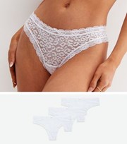 New Look 3 Pack White Animal Lace Leg Thongs